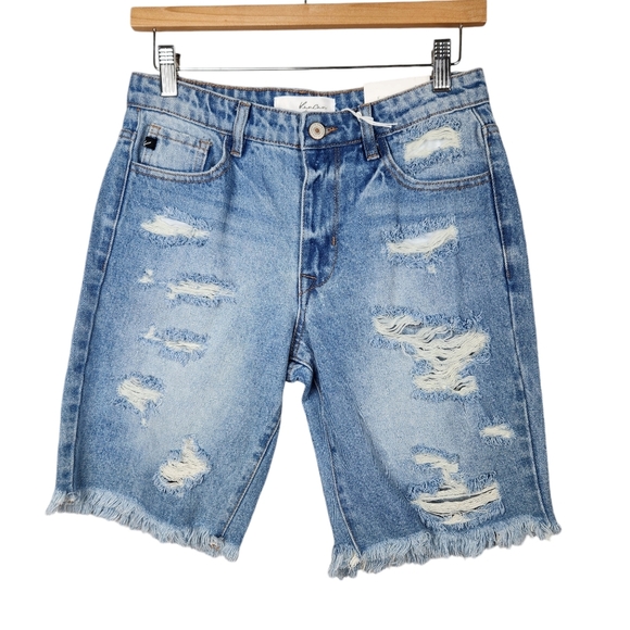 KanCan NWT Frayed Hem Bermuda Denim Blue Jean Distressed Shorts Women's Size XS - Picture 5 of 12